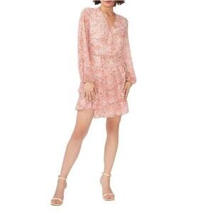 NWT 1. STATE Dress 4 Wrap Floral Pink Fit&Flare Ruffle Tiered Balloon-Long-Sleev